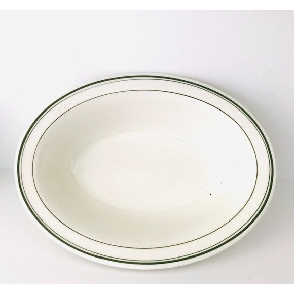 1942 Green Striped Serving Bowl Warwick 10" Restaurant Ware Heavy China Vintage - Picture 2 of 8